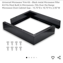 New Universal Microwave Trim Kit - Black metal Microwave Filler Kit Fits Most Built In Microwaves- Fills Over the Range Microwave Oven Cabinet Gap - 1