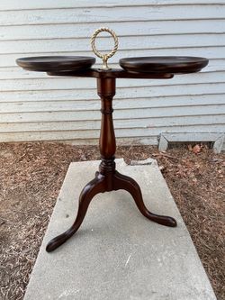 Refinished Vintage Duncan Phyfe Style Double Tray Table – Gold Accents