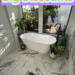 67” Freestangding Bathtub,Bath Tub, White Soaking Tub – Oval Acrylic Bathtubs cUPC Certified