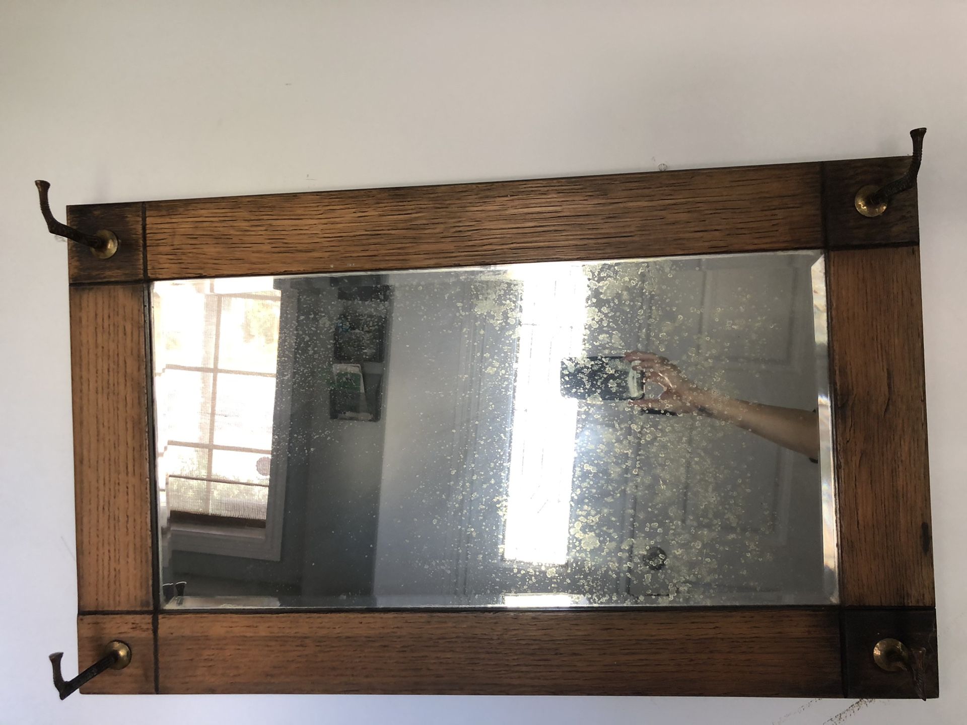 Antique mirror hat rack