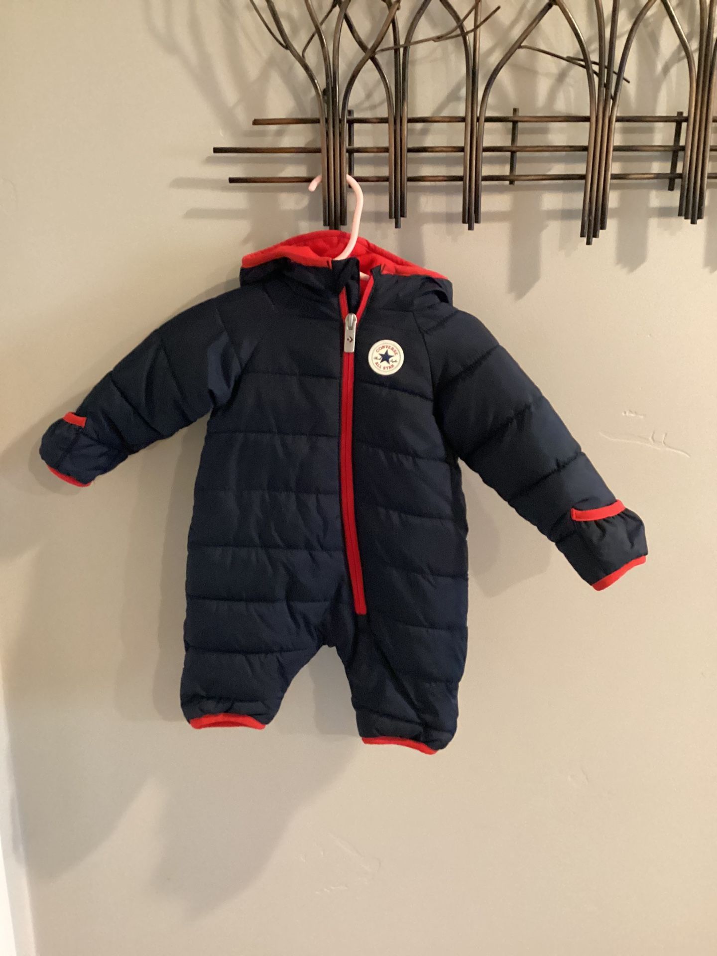 CONVERSE ALL STAR newborn Baby One Piece Zipper Blue Red Fleece Lined