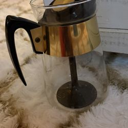  Vintage Corning 6 Cup Heat Proof Glass Coffee Pot Carafe Percolator Gold Scroll