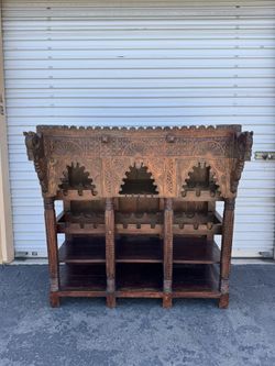 Hand Carved Wooden Bar Cabinet