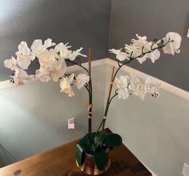 Artificial White Orchid Arrangement with Pot