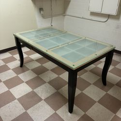 Beautiful Glass Top Wood Base Dining Table -sits 6
