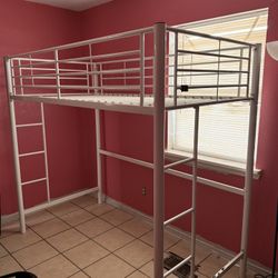 White Metal Frame Bunk Bed With Study Area