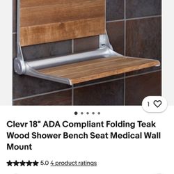 Home Aesthetics 18" ADA Compliant Folding Teak Wood Shower Bench Seat Medical Wall Mount Black