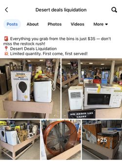 🎉 FRIDAY BIN DEALS at Desert Deals! 🎉 🔥 ANY ITEM ONLY $35 🔥  Come treasure hunt with us this Friday! 🕛 We’re open from 12:00 PM to 2:30 PM ⏸️ Clo