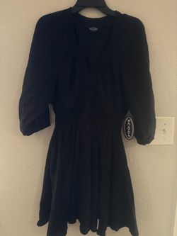 Scoop Black Mini Dress with Puff Sleeves