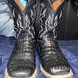 Mens Dan Post Genuine Black Caiman Belly Boots