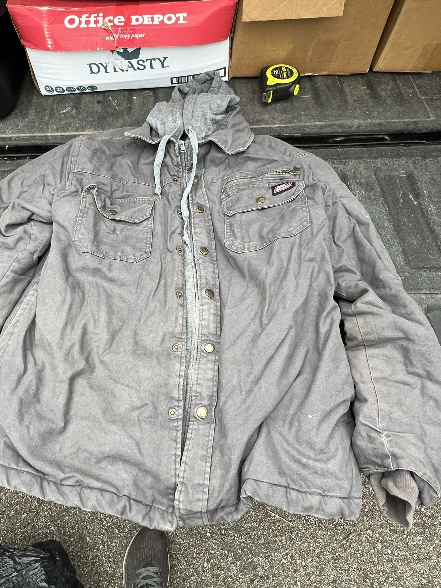 Dickies Gray Duck Canvas Work Coat Quilted Lining Hood Mens Size Medium (38-40)