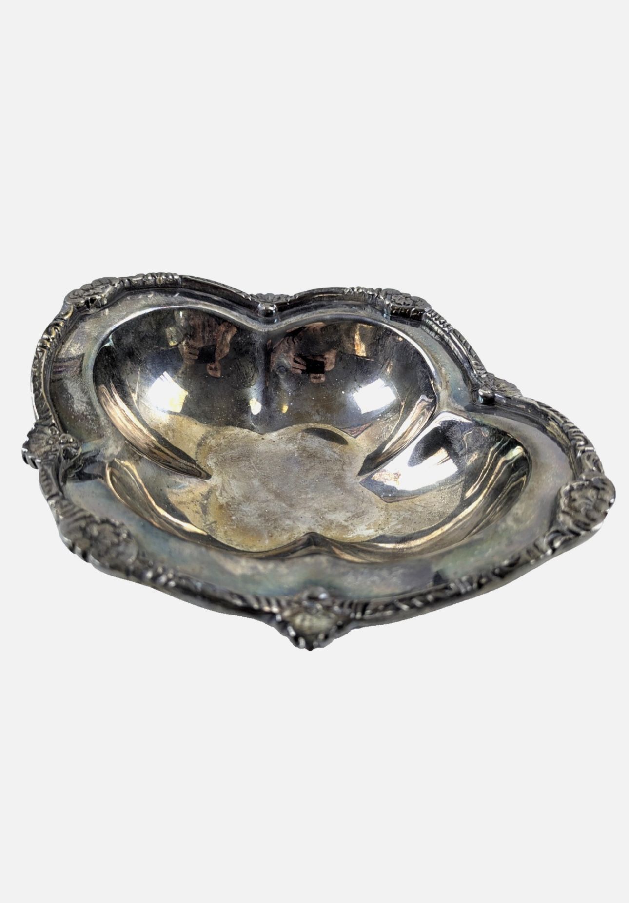 Vintage Silverplate Divided Serving Dish – Ornate Rococo Style Bowl 7.25”
