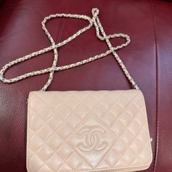 Chanel Light Pink Beige Quilted Crossbody Bag