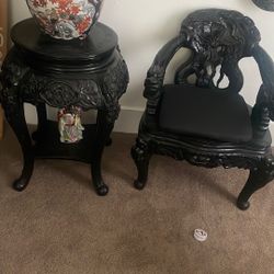 Wood Carving Chair And Table