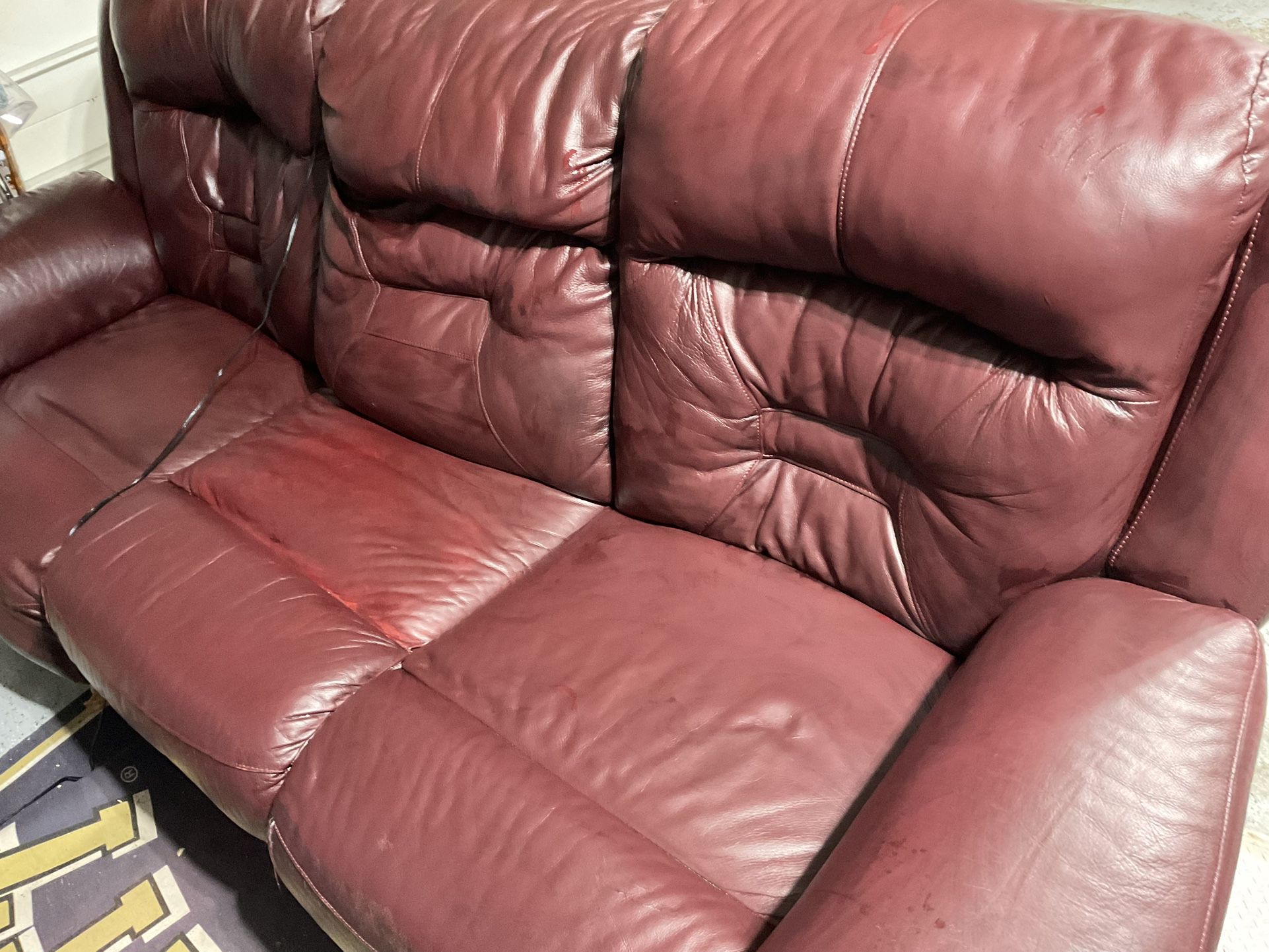 Leather Reclining Sofa With USB Ports And Power Reclining End Seats