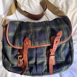 Vintage Ralph Lauren Checkered Mail Bag with Leather Accents 