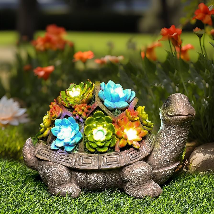 Solar Garden Statues Turtle Figurines Outdoor Patio Decorations Outdoor Yard Decor Unique Birthday Gifts for Mom Women for Mother's Day
