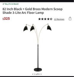 82-Inch Black and Gold 3-Light Arc Floor Lamp
