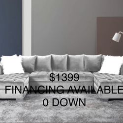 BRAND NEW GLAM SECTIONAL VELVET BLACK OR GRAY WITH SILVER LEGS AND ACCENT PILLOWS