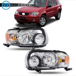 Pair Headlights Headlamps Assembly 2005 2006 2007 Ford Escape Halogen Left Right Side