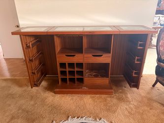 Wood Fold-Out Bar Cabinet with Wine Storage