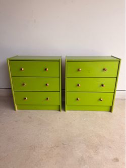 Pair of Custom Painted 3-Drawer Dressers / Nightstands - Olive Green