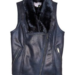 Banana Republic Vest Womens Size S Black Faux Leather Faux Fur Lining Moto