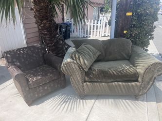 Free Brown Chair & Green Loveseat