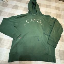 Coach Diary Script Hoodie Men Medium Green Stitching Pullover Sweatshirt Sweater