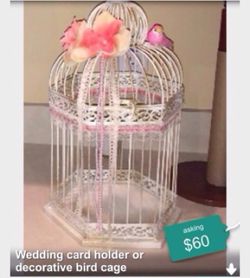 Bird cage rusty ivory glitter look card holder