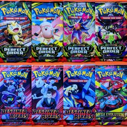NEW 8 Pokemon TCG Trading Card Game 10 card booster packs of Perfect Order, Destined Rivals, and Mega Evolution