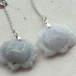 Natural jade carved lotus flower dangle earrings