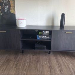Dark Wood TV Stand with Cabinet Storage