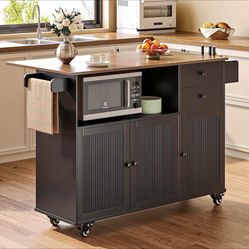 60''Kitchen Island with Large-Capacity Storage,Rolling Kitchen Island Table on Wheels