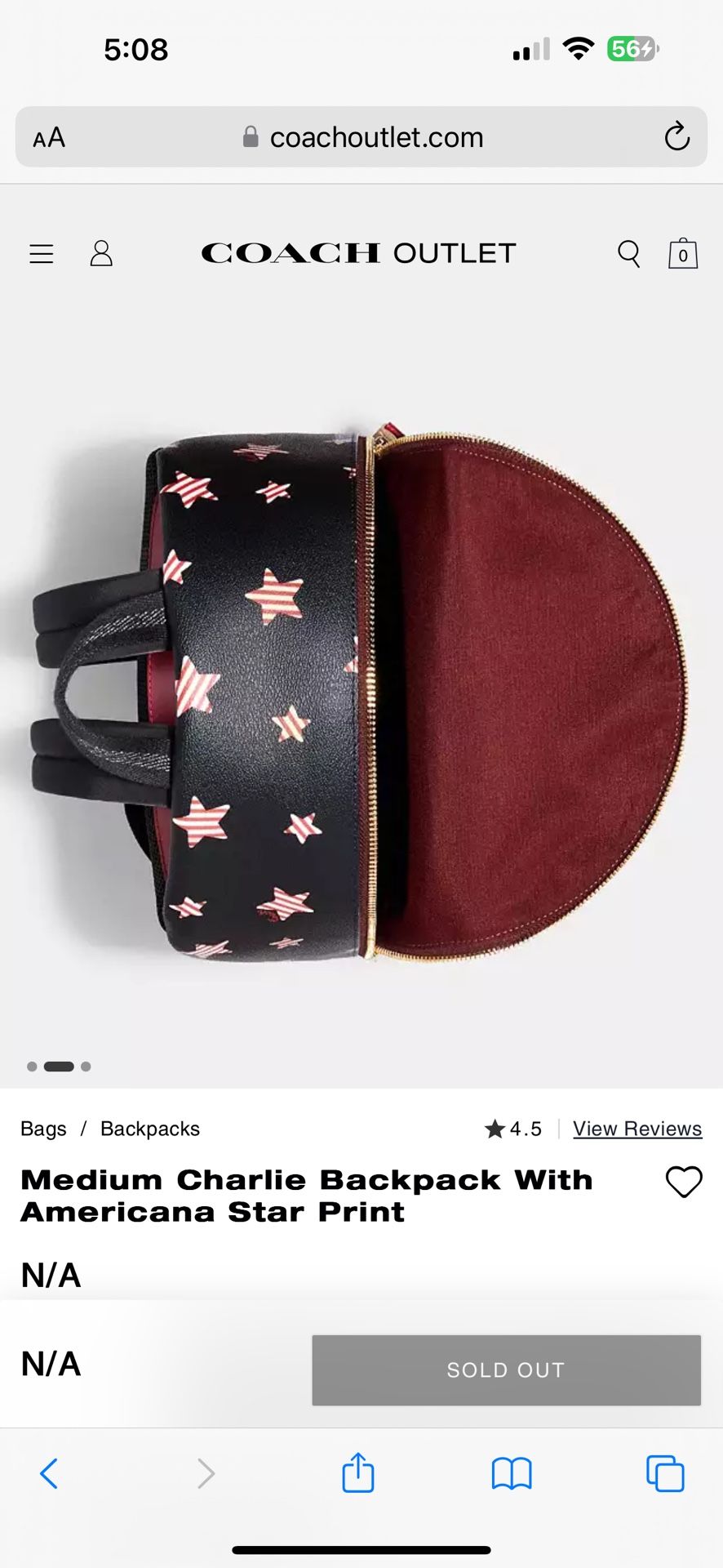 Brand New (no Tags) Medium Charlie Backpack With Americana Star Print