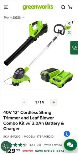 40V 12" Cordless String Trimmer and Leaf Blower Combo Kit w/ 2.0Ah Battery & Charger
