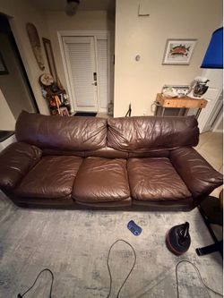Brown Leather 3-Seat Sofa