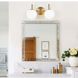 Light Fixtures 2 Lights Brushed Brass Milk White Globe, gold, (Exclude G9 Bulb)