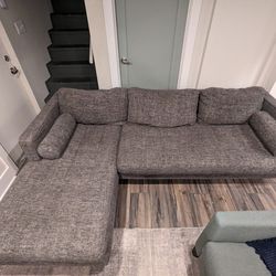 Grey Article Sofa with Chaise (Right) and Ottoman 