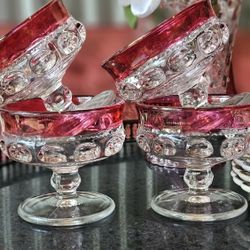 4 Bohemian Odessa Cranberry Red Cut to Clear Crystal Glasses 