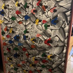 20th c. Haitian signed abstract acrylic market scene