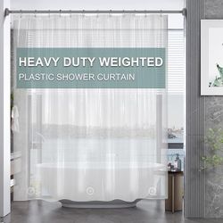 AmazerBath Plastic Shower Curtain Clear Premium PEVA, Clear Shower Curtain Heavy Duty 8G, Weighted Shower Curtains for Bathroom Accessories with 3 Big