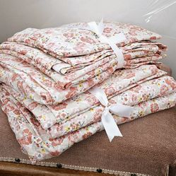 2 Sets of Twin Better Homes & Gardens 100% Cotton Sheet Sets Beige Rust Pink Yellow Floral Motif Design Patterned Each Set Contains a Top Sheet, Fitte