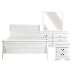 Brand new white or brown queen sleigh bedframe + dresser + mirror + nightstand 4PCs bedroom set