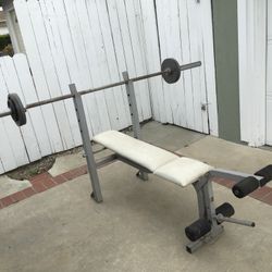 Workout Bench, 45 Pound Bar, Set Of Weights
