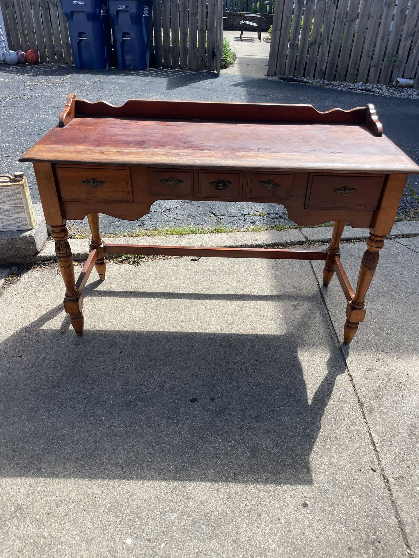 Vintage Ornate Wooden Side/Banker Desk, with 3 Drawers, Solid Wood, 48w,21 deep, 30 hi, $85