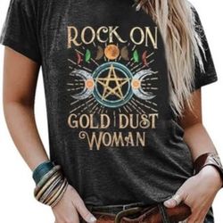 🌙 New! Fleetwood Mac Gold Dust Woman Tee Stevie Nicks Grey Retro T-Shirt Size Large