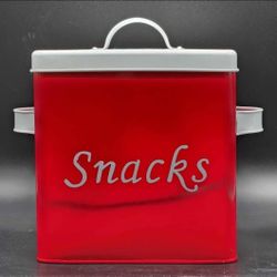 Vintage Red and White Tin Counter top Snack Container