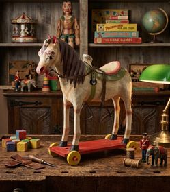 Vintage Antique Wooden Toy Horse on Wheels | Hand-Painted Mexican Folk Art Rocking Horse | 22"x27" D