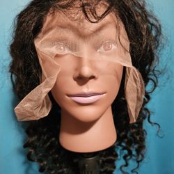 Lace Front Curly Human Hair Wig 20in, Black